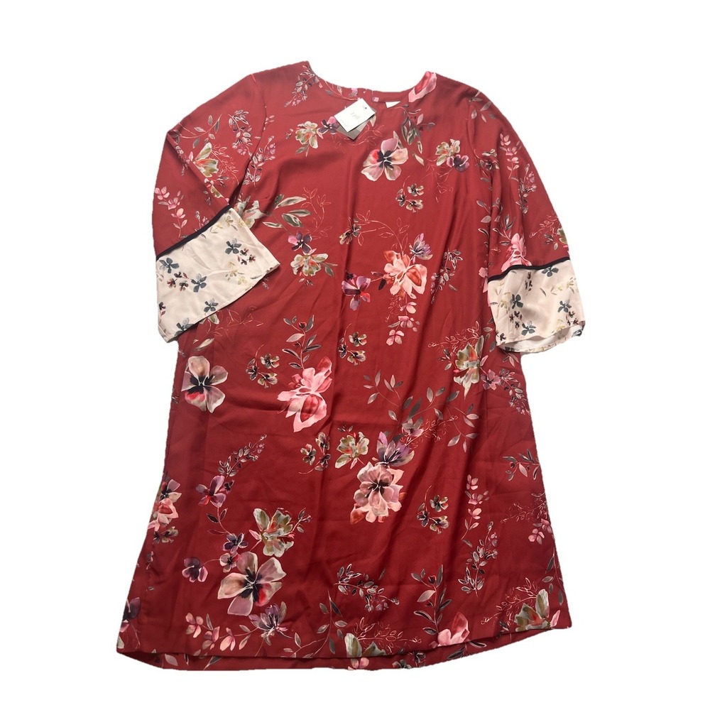 J. Jill Potry‎ BB Floral Watercolor Rust Chiffon Lined Shift Dress Size Large